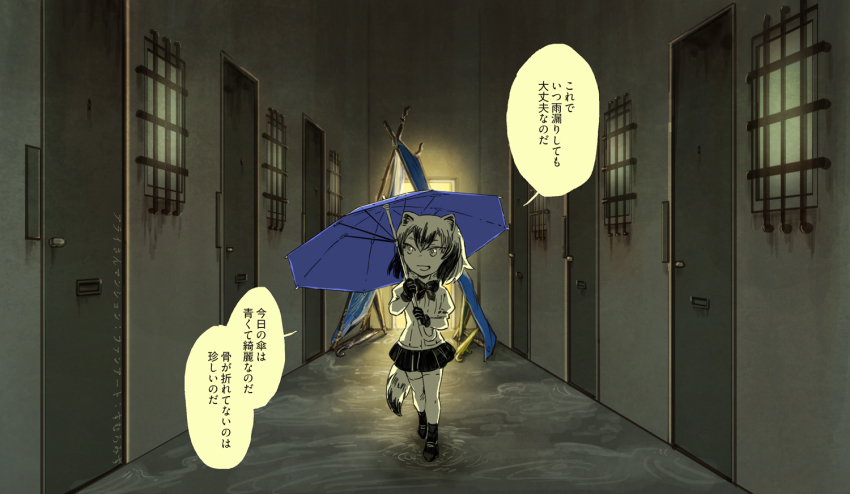 1girl, animal_ears, arai-san_mansion, commentary, common_raccoon_(kemono_friends), door, elevator, female_focus