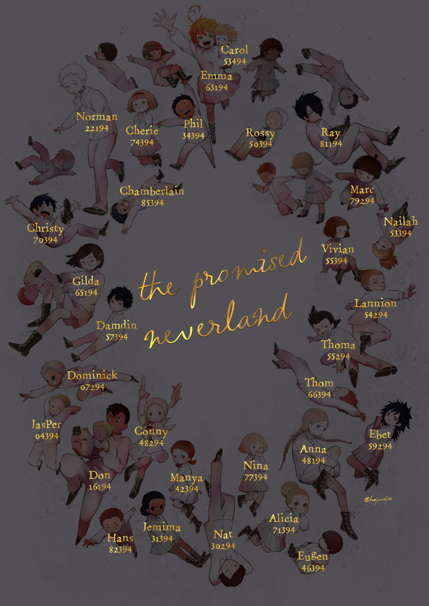 alicia_(yakusoku_no_neverland), anna_(yakusoku_no_neverland), black_hair, blonde_hair, book, brown_hair, carol_(yakusoku_no_neverland), chamberlain_(yakusoku_no_neverland)