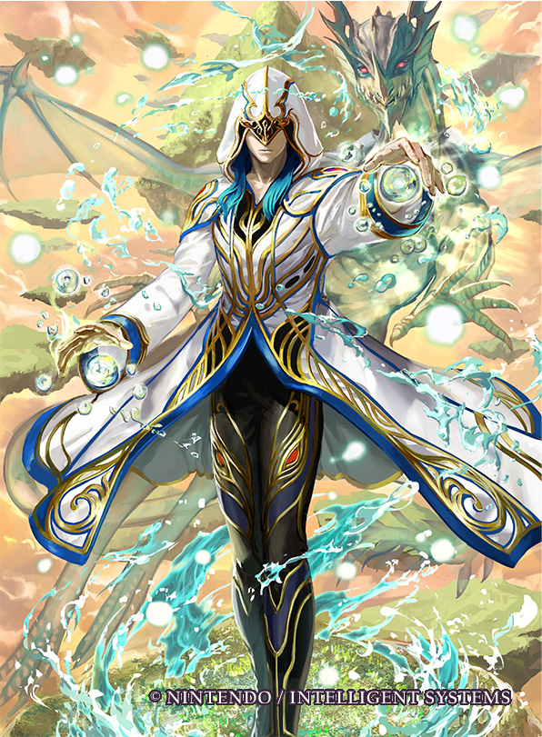 1boy, anankos, bat_wings, blue_hair, dragon, fangs, fire_emblem, fire_emblem_cipher