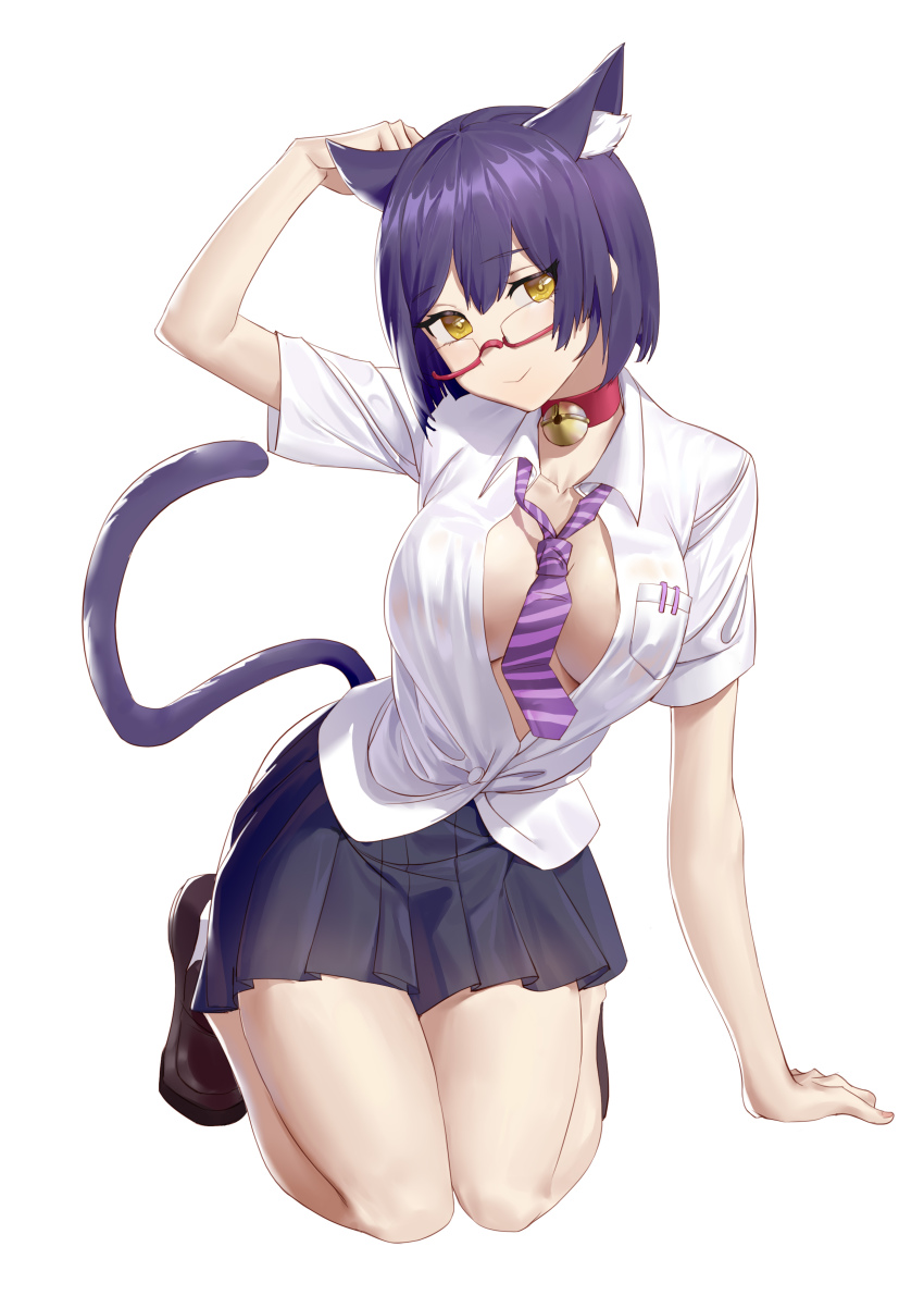 1girl, absurdres, animal_ear_fluff, animal_ears, bad_id, bad_pixiv_id, between_breasts, black_footwear