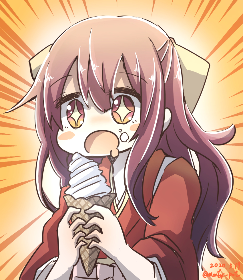 +_+, 1girl, aoba_(akibajun), bow, commentary_request, dated, drooling, emphasis_lines