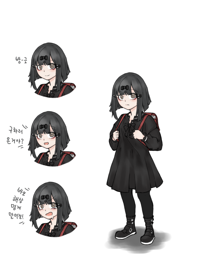 1girl, artist_request, backpack, bag, black_dress, black_footwear, black_hair, black_pantyhose