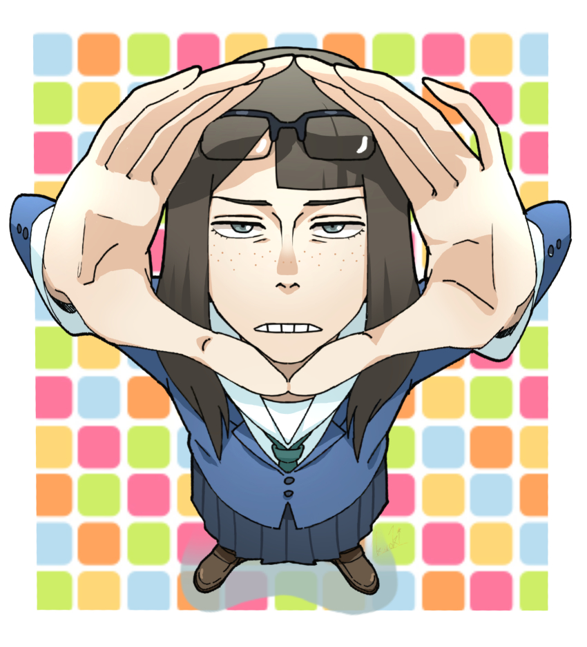 1girl, absurdres, asymmetrical_bangs, blazer, blue_eyes, blue_skirt, close-up, eizouken_ni_wa_te_wo_dasu_na!