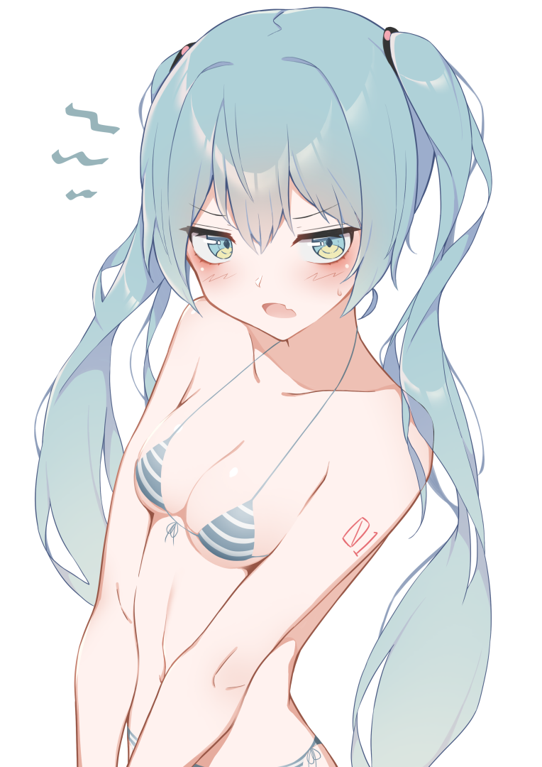 1girl, :o, ^^^, angry, bad_id, bad_pixiv_id, bare_arms, bare_shoulders