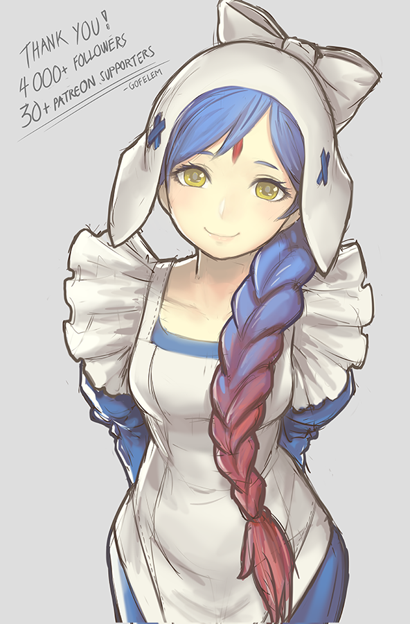 1girl, apron, arms_behind_back, blue_hair, braid, closed_mouth, female_focus, fire_emblem