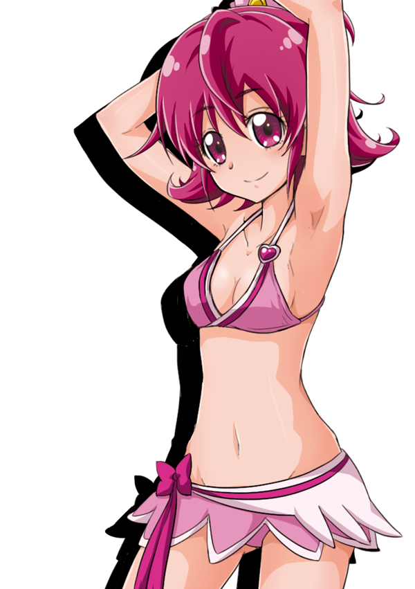 adapted_costume, aida_mana, armpits, artist_request, bikini, bikini_skirt, bikini_top_only, bra