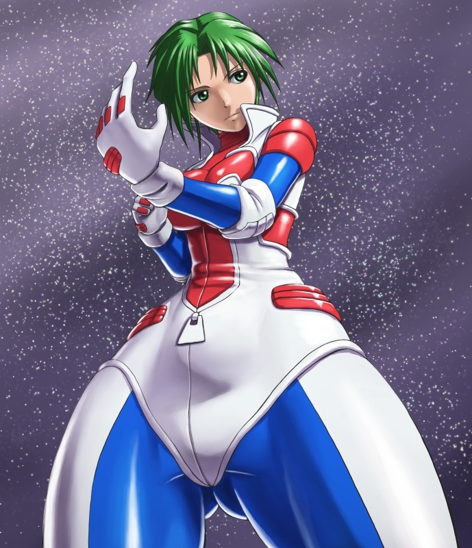 1girl, bodysuit, cowboy_shot, gloves, green_hair, yamazaki_kaoru_(snk)