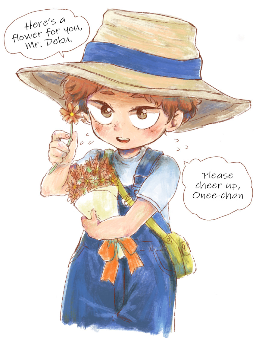 1boy, boku_no_hero_academia, character_request, child, english_text, flower, hat, highres