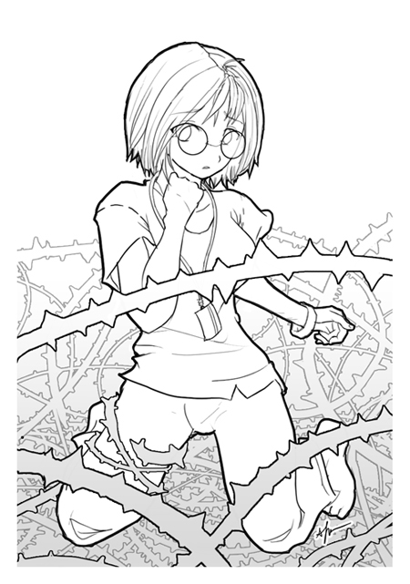 00s, barefoot, feet, glasses, ibara_no_ou, kasumi_ishiki, monochrome, short_hair