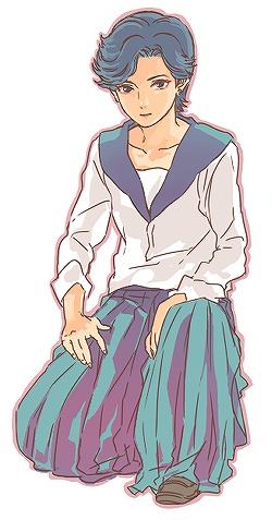 1girl, blue_hair, closed_mouth, female_focus, hana_no_asuka-gumi!, kuraku_asuka, long_skirt, looking_at_viewer