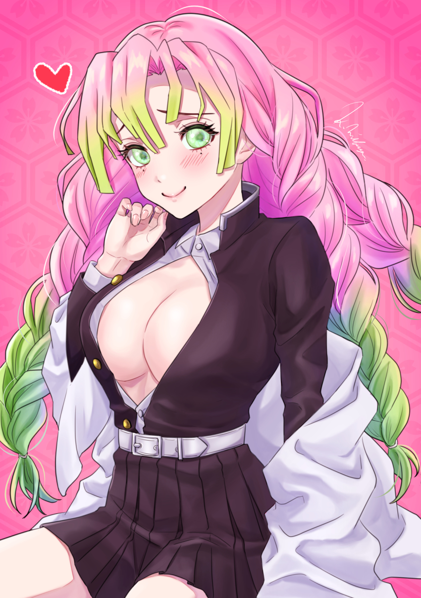 1girl, absurdres, black_jacket, black_skirt, blouse, blush, braid, breasts