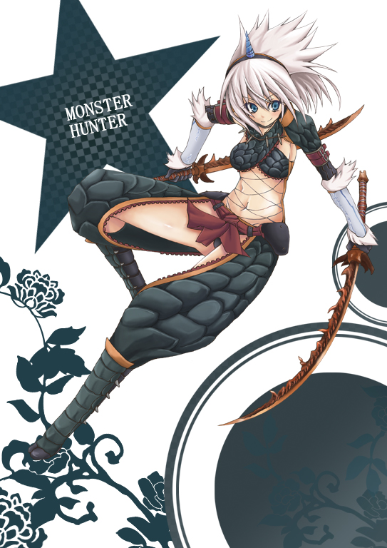 1girl, armor, blue_eyes, capcom, dual_wielding, female_focus, hairband, holding