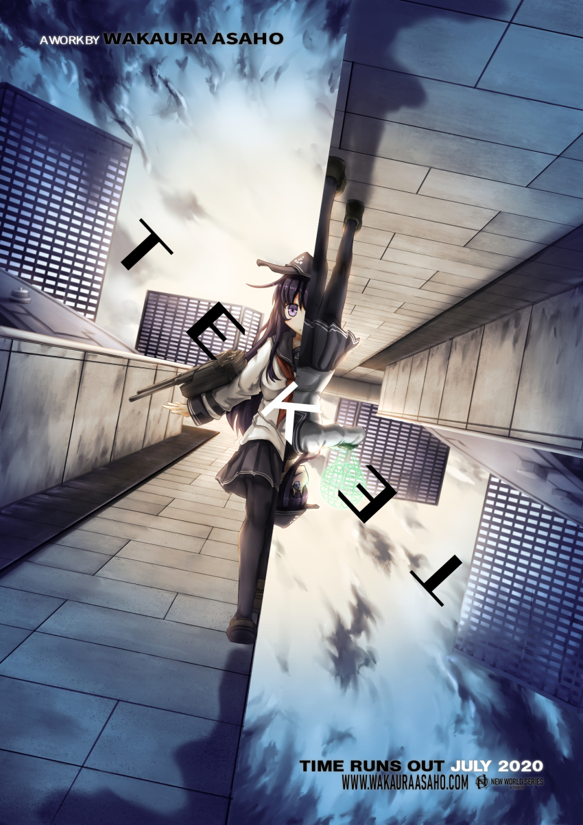 1girl, 2020, akatsuki_(kancolle), anchor_symbol, artist_name, building, cloud, commentary
