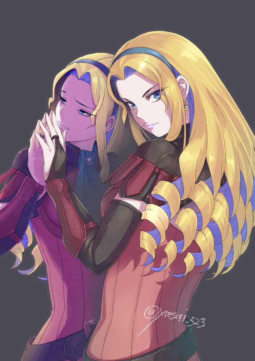 1girl, artist_name, back, blonde_hair, blue_eyes, constance_von_nuvelle, constance_von_nuvelle_(timeskip), drill_hair