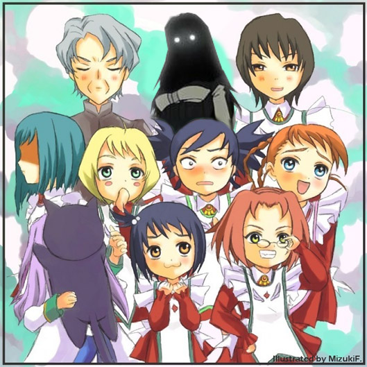 00s, 6+girls, :3, :d, :o, adjusting_eyewear, age_difference, ahoge, apron, aqua_eyes, aqua_hair, arika_yumemiya, black_cat, black_hair, blonde_hair, blue_eyes, blue_hair, blush, blush_stickers, border, braid, cat, chibi, chie_hallard, closed_eyes, constricted_pupils, covering_own_mouth, embarrassed, erstin_ho, everyone, f._mizuki, faceless, garderobe_uniform, gem, glasses, glowing, glowing_eyes, green_eyes, grin, hair_bobbles, hair_ornament, hand_on_own_hip, hand_over_own_mouth, hands_on_own_chest, irina_woods, long_hair, long_sleeves, looking_at_viewer, maria_graceburt, mashiro_blan_de_windbloom, mikoto_(my-otome), multiple_girls, my-otome, nina_wang, open_mouth, orange_eyes, orange_hair, parted_lips, pince-nez, purple_hair, red_hair, shizuru_viola, short_hair, short_twintails, side_ponytail, signature, silhouette, silver_hair, smile, smother, swept_bangs, tomoe_marguerite, turtleneck, twin_braids, twintails, upper_body, waitress