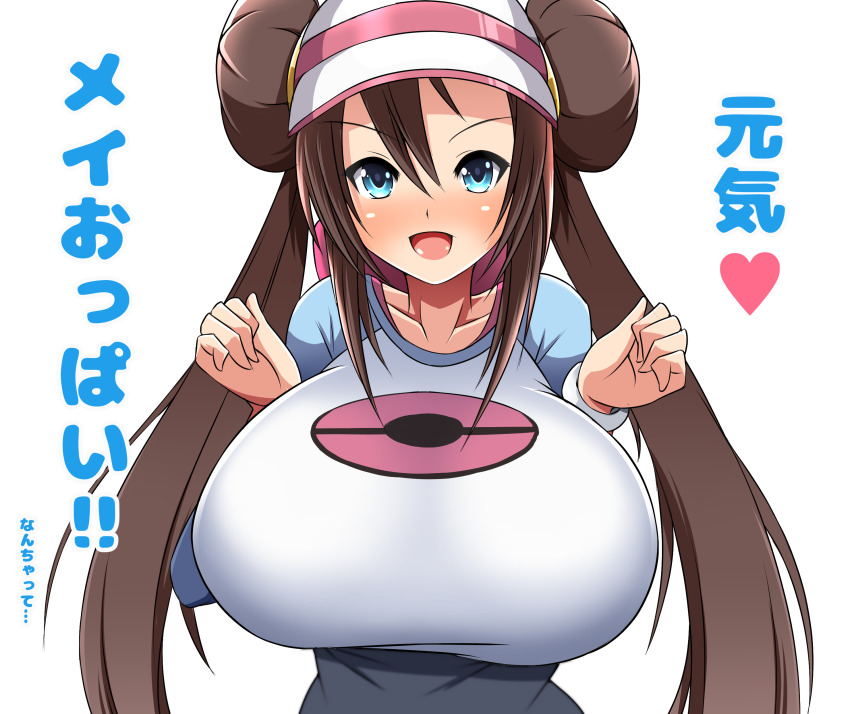 absurdres, alternate_breast_size_(larger), blue_eyes, blush, breasts, brown_hair, collarbone, double_bun