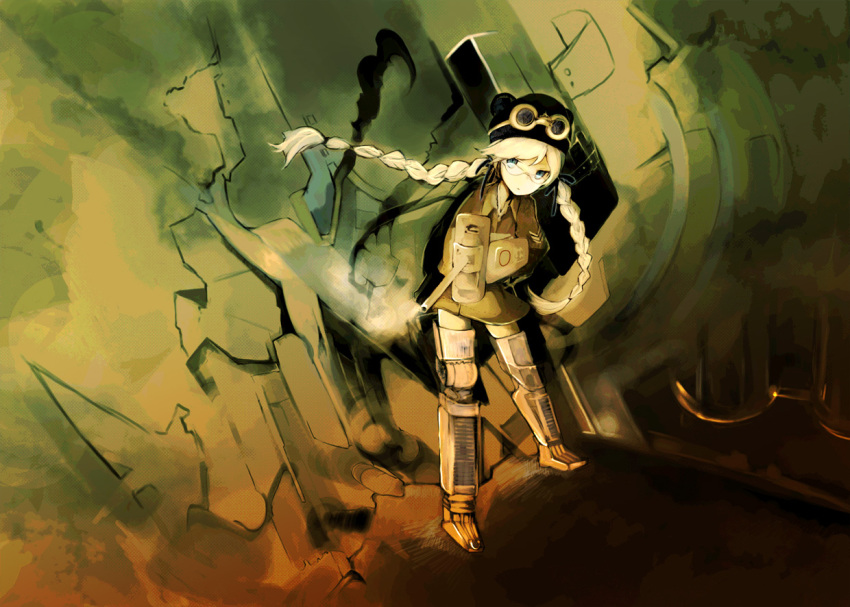 1girl, bad_id, bad_pixiv_id, blonde_hair, blue_eyes, braid, female_focus, glasses