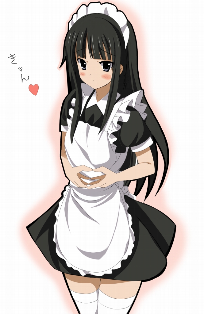 00s, 1girl, akiyama_mio, alternate_costume, black_eyes, black_hair, blush, enmaided