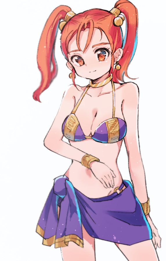 1girl, bikini, bikini_top_only, breasts, cleavage, closed_mouth, dragon_quest, dragon_quest_viii
