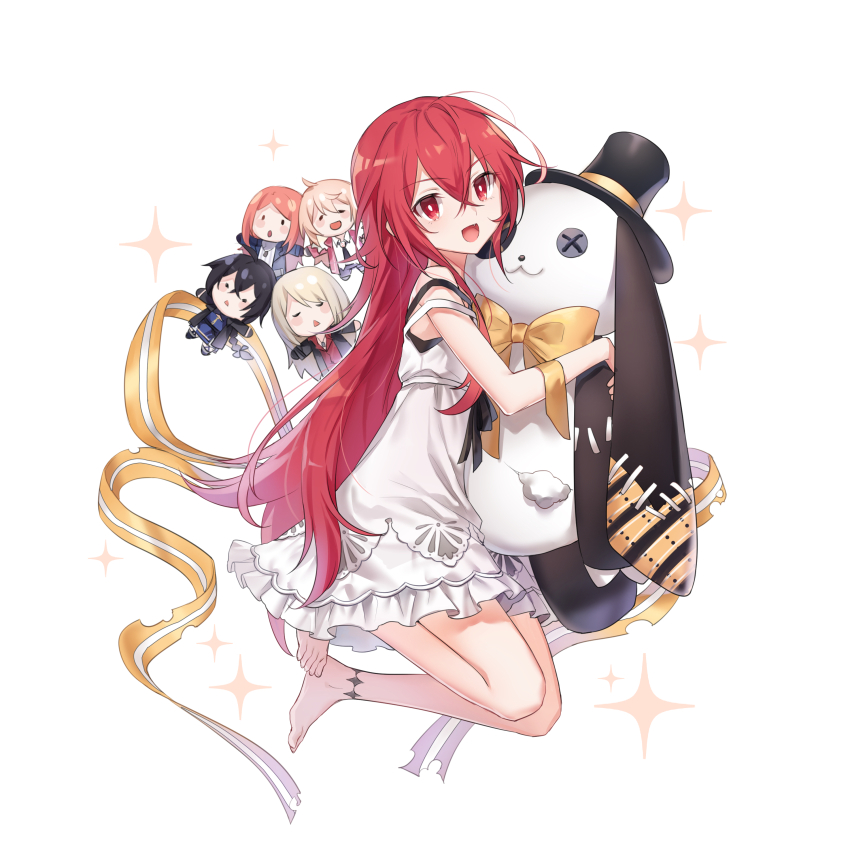 1girl, :d, anklet, bai_winchester, bare_arms, bare_legs, bare_shoulders, barefoot