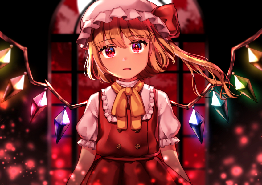 1girl, bad_id, bad_pixiv_id, blonde_hair, cloud, female_focus, flandre_scarlet, hat