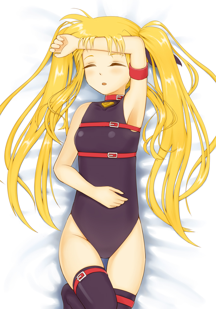 00s, 1girl, armpits, bad_id, bad_pixiv_id, belt, blonde_hair, blush