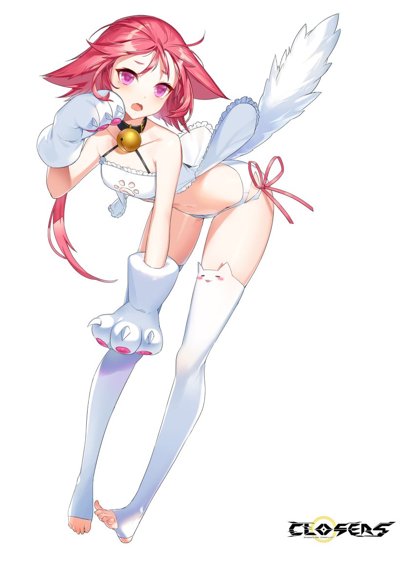 1girl, absurdres, animal_hands, armpit_crease, babydoll, bare_shoulders, bell, bent_over