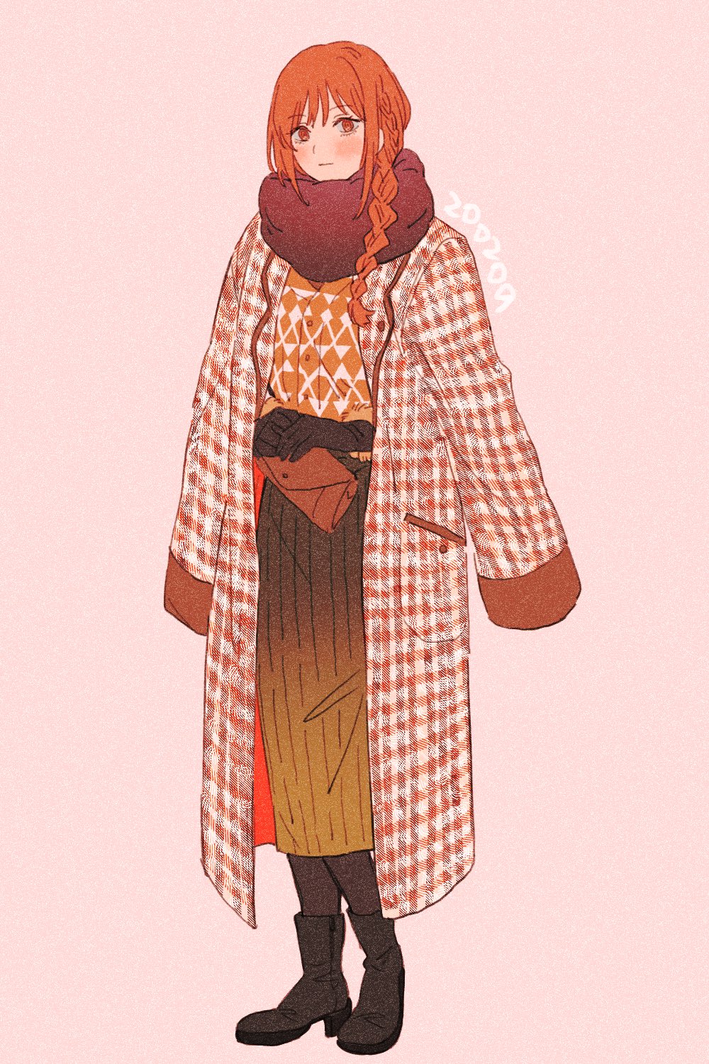 1girl, alternate_costume, bag, black_boots, black_gloves, black_legwear, blush, boots