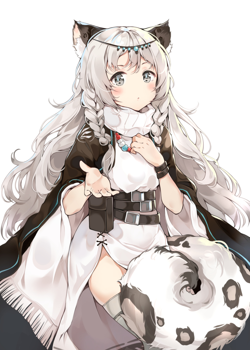 1girl, animal_ear_fluff, animal_ears, arknights, belt, blush, bracelet, braid
