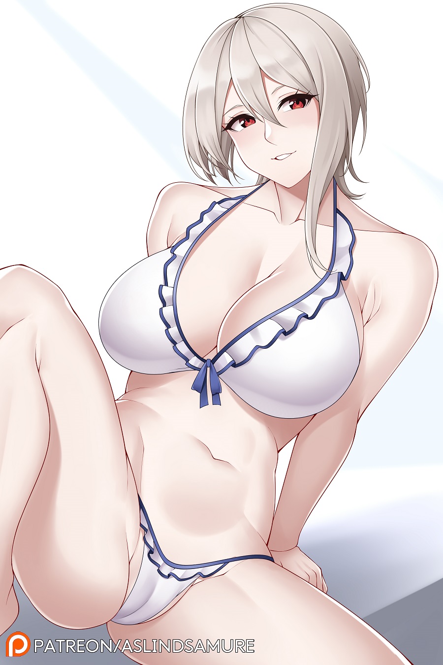 1girl, aslindsamure, ass, bare_shoulders, bikini, blush, breasts, cleavage