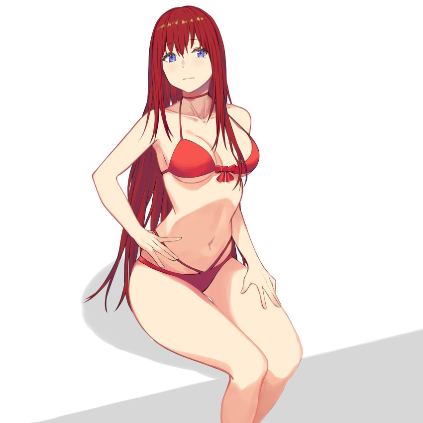 1girl, alternate_costume, bikini, blue_eyes, bow, bow_bikini, bra, breasts