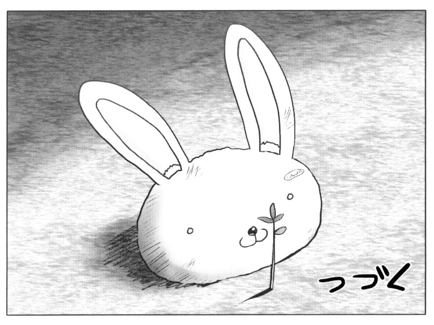 animal_head, bandaid, chibi, highres, kimi_wa_008, matsuena_shun, monochrome, official_art, plant, scan, usagi_(kimi_wa_008)