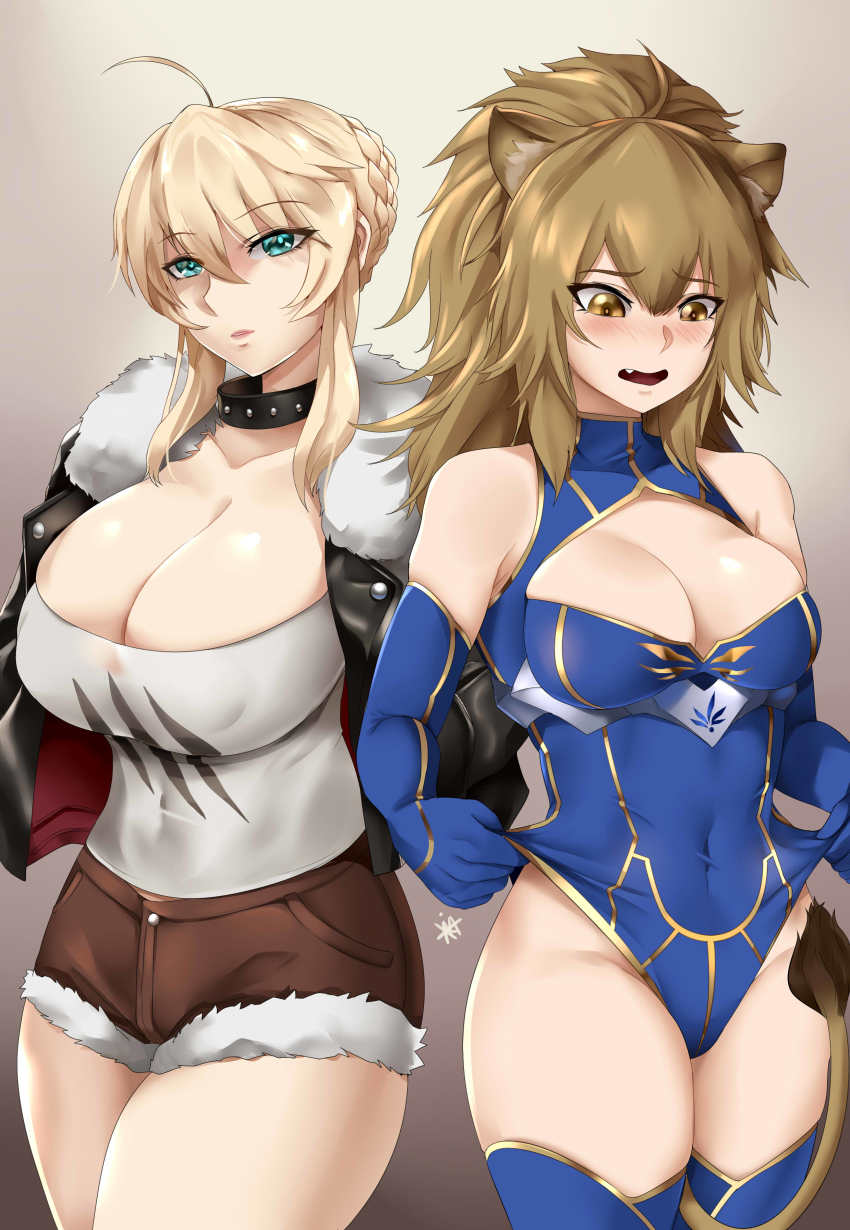 2girls, absurdres, ahoge, animal_ear_fluff, animal_ears, arknights, artoria_pendragon_(fate), artoria_pendragon_(lancer)_(fate)