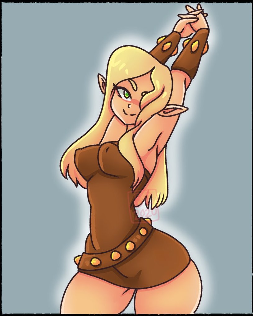 1girl, blonde_hair, breasts, cra_(wakfu), cra_prostitute, green_eyes, pointy_ears, wakfu