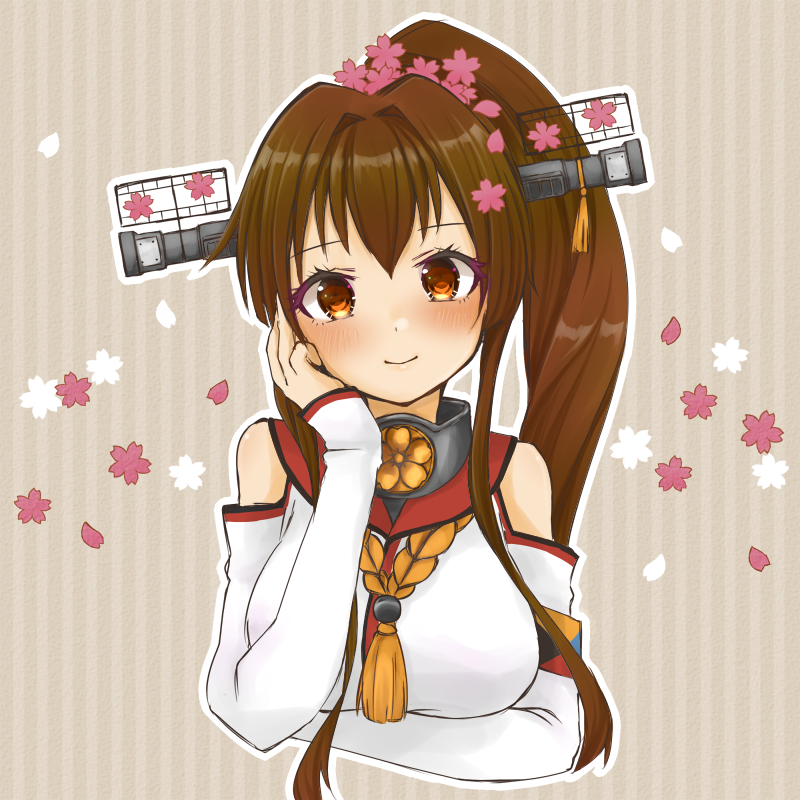 1girl, bad_id, bad_twitter_id, blush, breasts, brown_background, brown_eyes, brown_hair