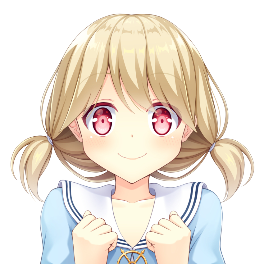 1girl, blonde_hair, blue_serafuku, clenched_hands, collarbone, commentary_request, female_focus, hair_between_eyes