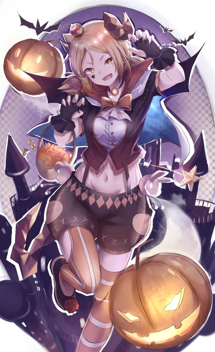 1girl, absurdres, alternate_costume, arknights, basket, bat_(animal), bat_wings, black_gloves