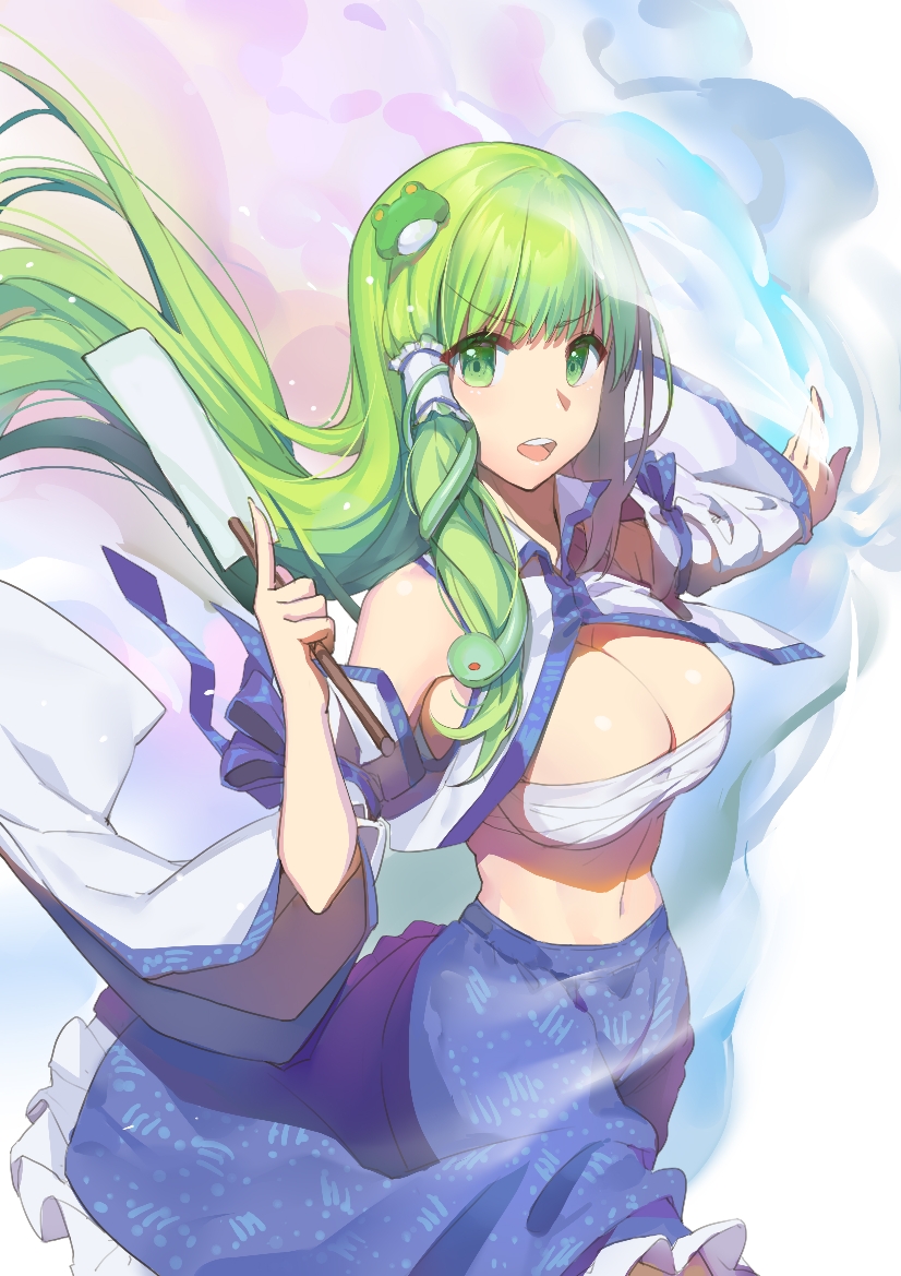 1girl, bandages, black_skirt, breasts, chest_sarashi, cleavage, clio_(dabingshi_clio_da), detached_sleeves