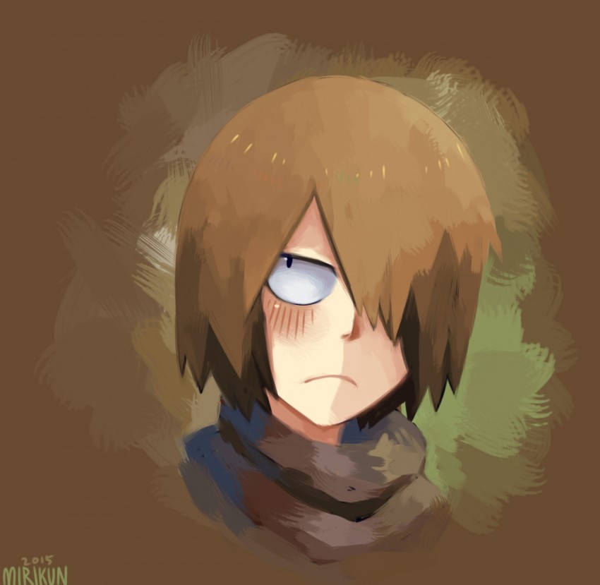 1boy, aoyagi_hajime, artist_name, bad_furaffinity_link, black_eyes, blush, brown_background, brown_hair