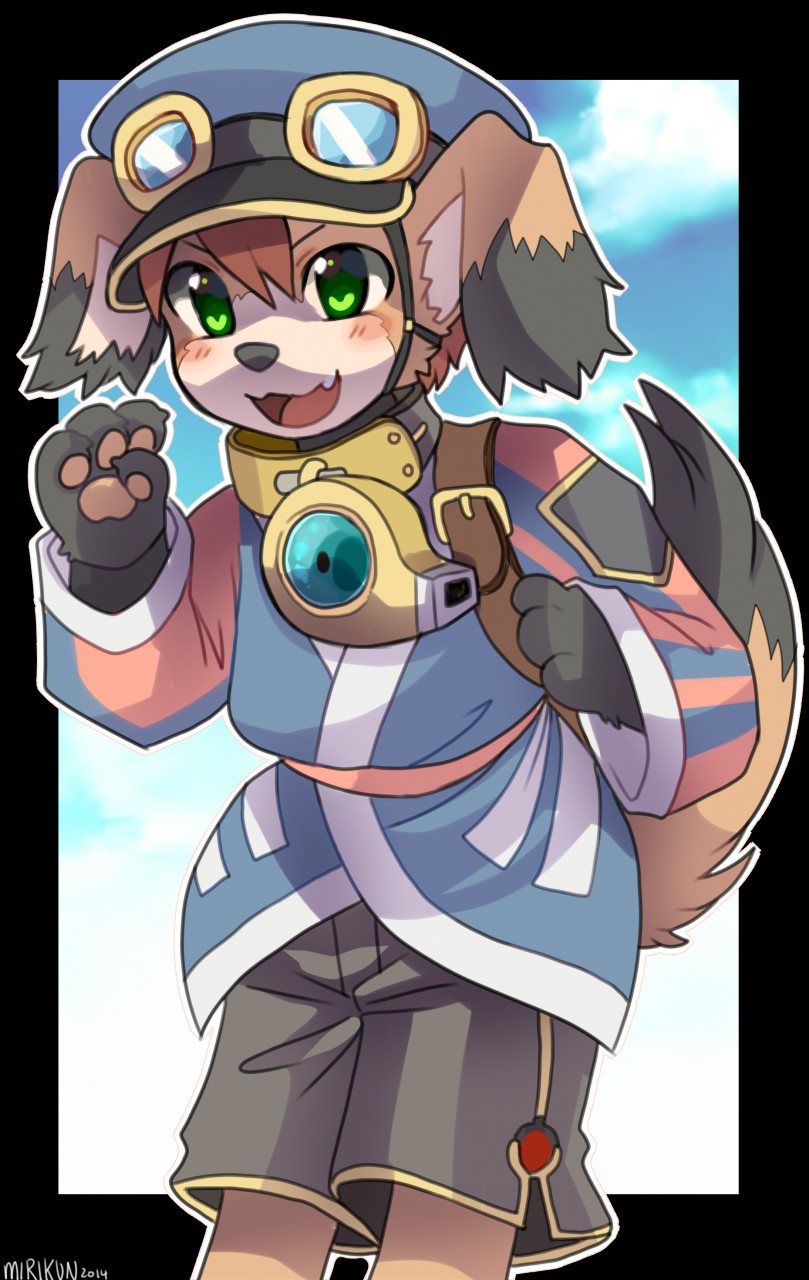 1boy, :3, animal_ears, animal_hands, artist_name, bad_furaffinity_link, bag, black_border