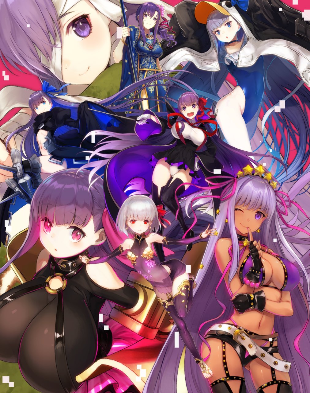 6+girls, animal_hood, armored_boots, bandage_over_one_eye, bandaged_arm, bandaged_head, bandages, bare_shoulders