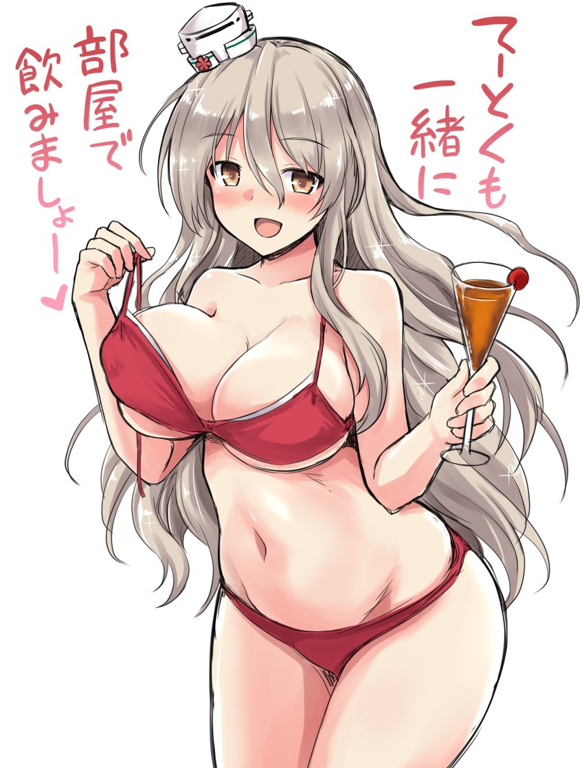 1girl, absurdres, bikini, blush, breasts, brown_eyes, cleavage, cup