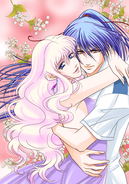 00s, 1boy, 1girl, arusheri, blue_eyes, blue_hair, dress, hetero