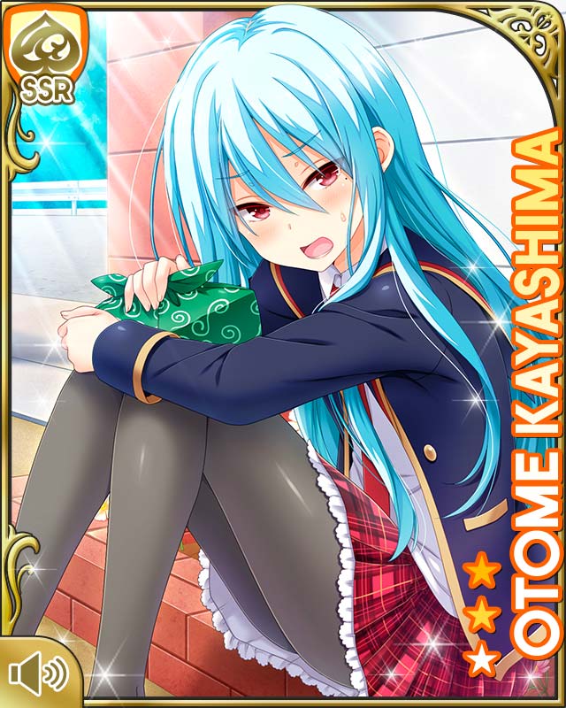 1girl, bento_box, blue_hair, card, character_name, day, female_focus, girlfriend_(kari)