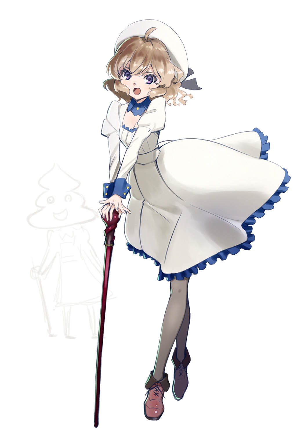 1girl, artificial_eye, breasts, cane, dress, female_focus, glass_eye, highres