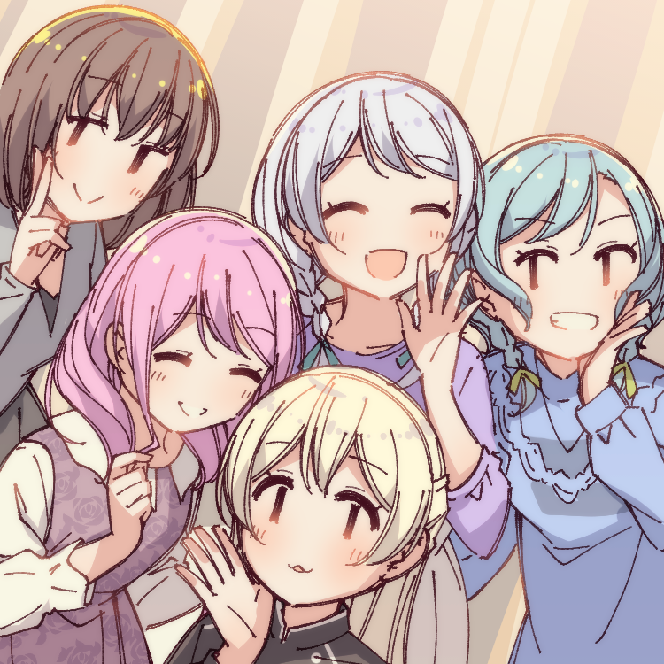 5girls, :d, ^_^, aqua_hair, ayasaka, bang_dream!, bang_dream!_girls_band_party!, blonde_hair