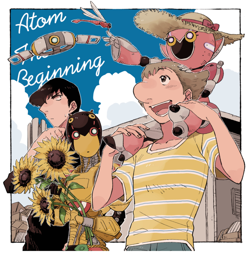 2boys, a106, a107, atom:_the_beginning, large_nose, black_eyes, black_hair, blue_sky