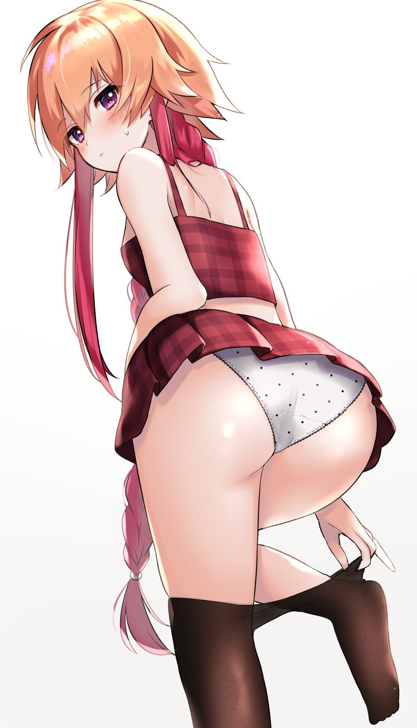 1girl, absurdres, ass, bare_shoulders, brown_pantyhose, camisole, crop_top, female_focus
