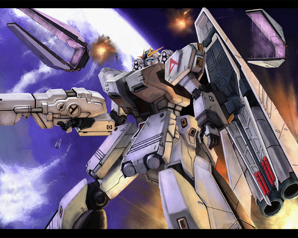 battle, beam_rifle, char's_counterattack, earth_(planet), energy_gun, explosion, fin_funnel, fin_funnels