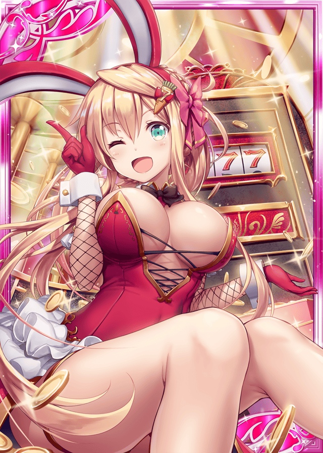 1girl, :d, akkijin, animal_ears, aqua_eyes, black_ribbon, blonde_hair, card_(medium)